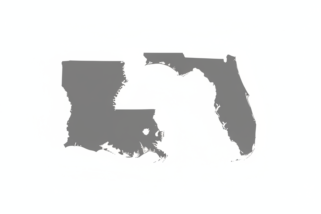 GRAY GRAPHIC OF FLORIDA AND LOUISIANA