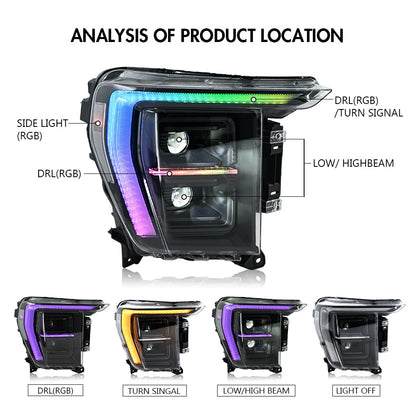 KUER LED CUSTOMIZABLE RGB DRL HEADLIGHTS W/ DYNAMIC TURN SIGNALS FORD F150 21-23