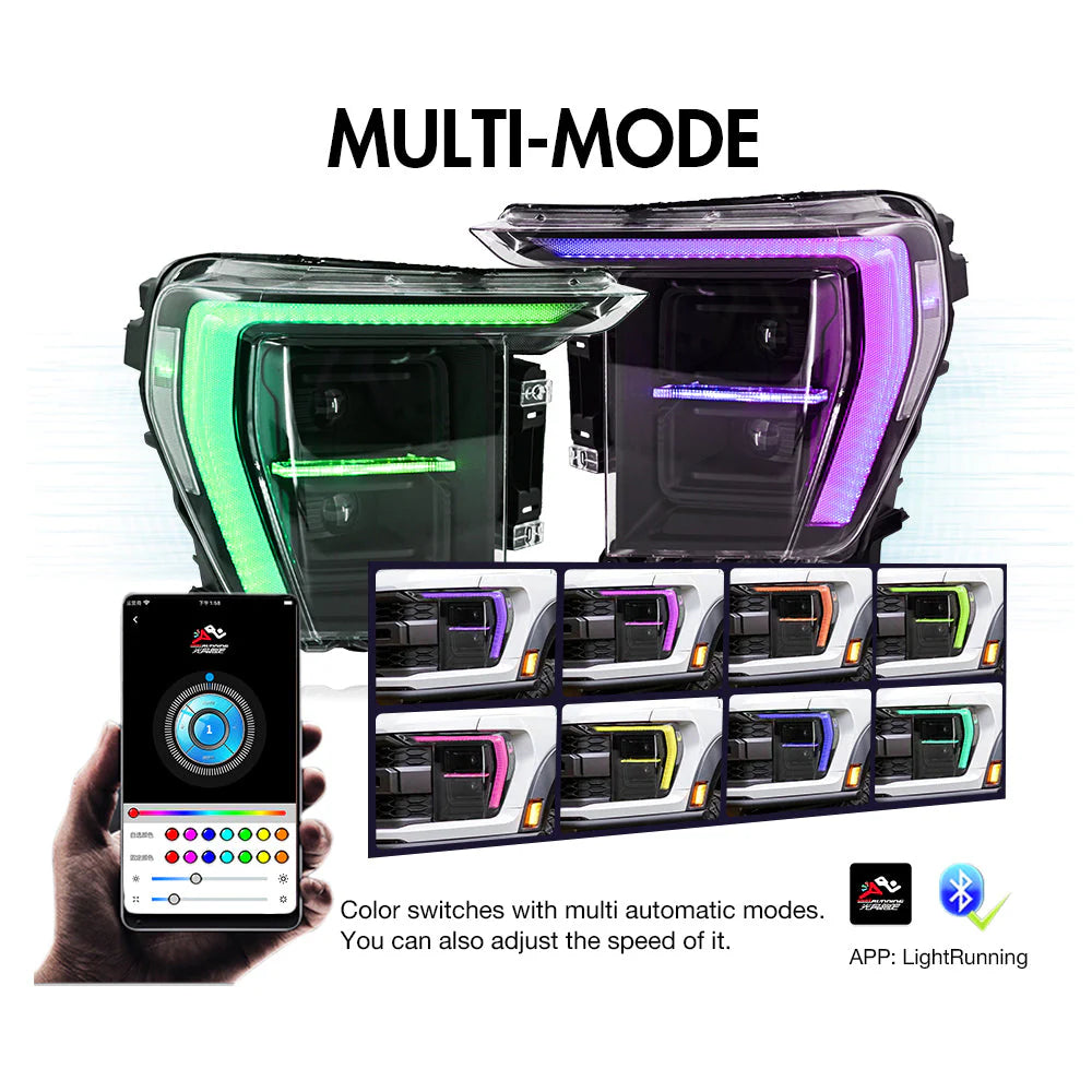 KUER LED CUSTOMIZABLE RGB DRL HEADLIGHTS W/ DYNAMIC TURN SIGNALS FORD F150 21-23